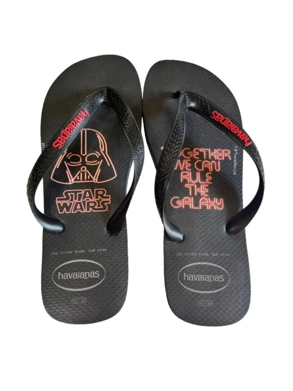 Havaianas Star Wars Flip Flops Black Red 11/12 Womens 9/10 Mens
